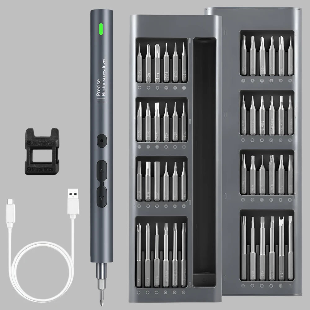 Electric screwdriver set with magnetic bits for precision work