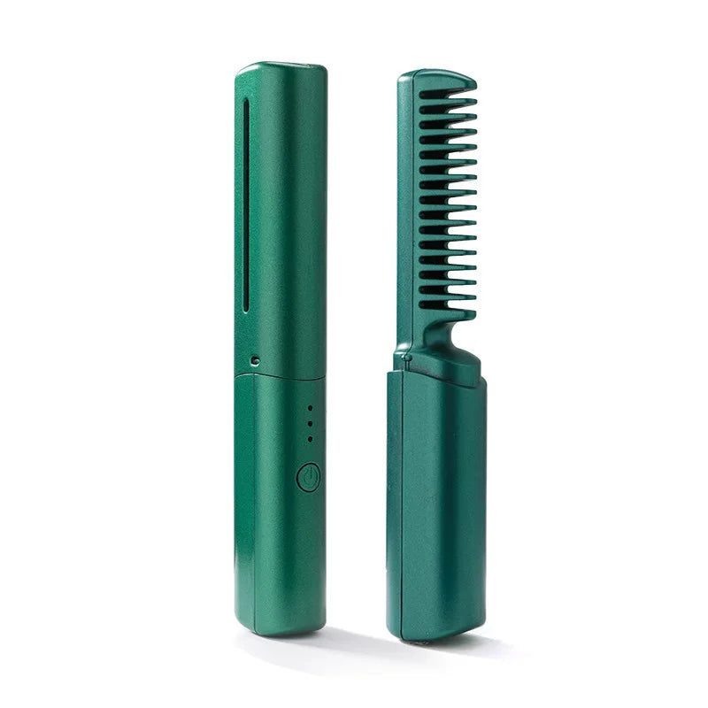 Portable Wireless Heating Comb for easy and quick hair styling : Green