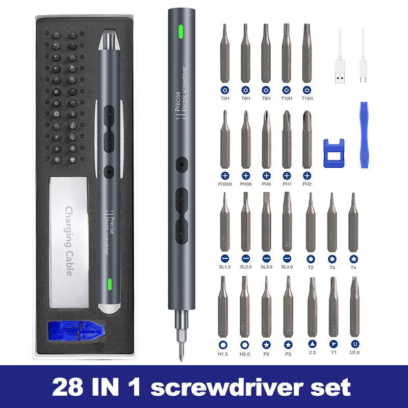 Electric screwdriver set with magnetic bits for precision work